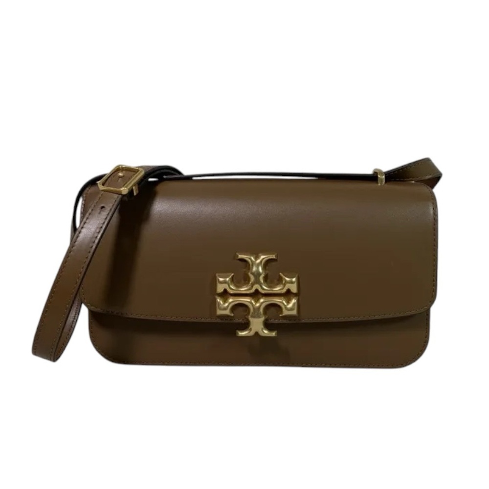 Tory Burch Chestnut Brown Leather Crossbody with Gold Logo